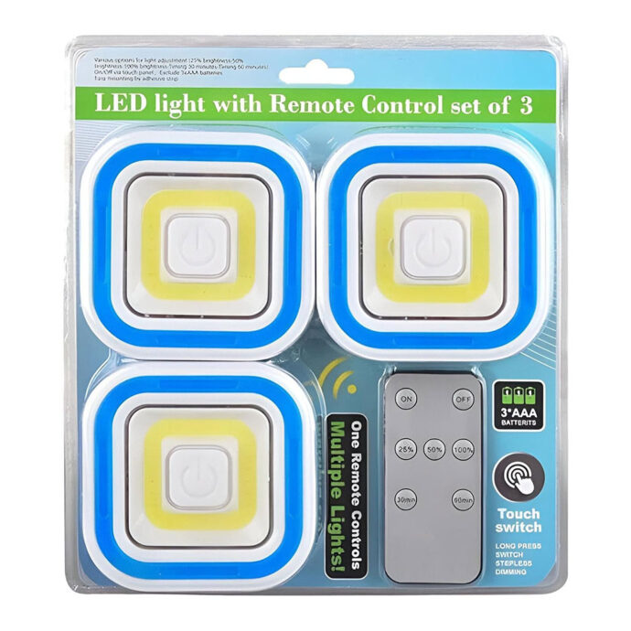⁦Pack de 3 Lumières LED COB avec Télécommande – 150 Lumens, Installation Facile⁩ - الصورة ⁦2⁩