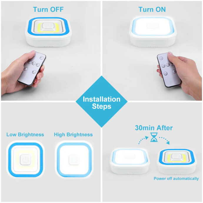 ⁦Pack de 3 Lumières LED COB avec Télécommande – 150 Lumens, Installation Facile⁩ - الصورة ⁦6⁩