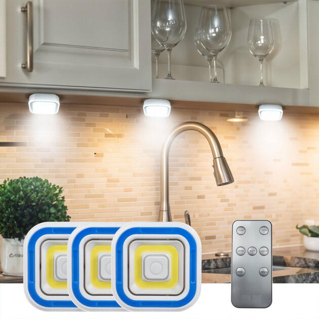 Pack de 3 Lumières LED COB avec Télécommande – 150 Lumens, Installation Facile