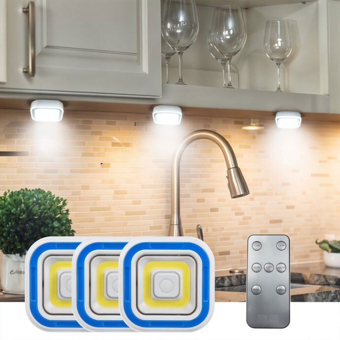 Pack de 3 Lumières LED COB avec Télécommande – 150 Lumens, Installation Facile