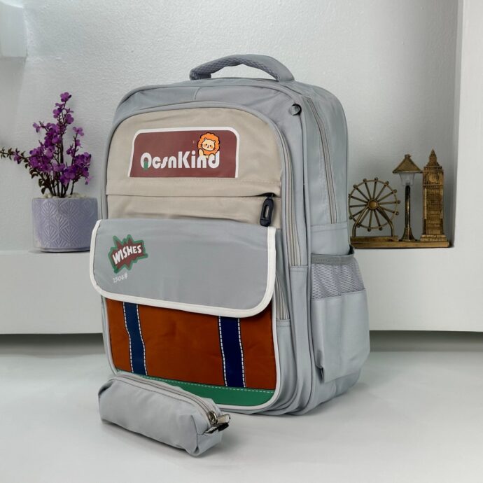⁦Sac à Dos Enfant avec Trousse – Gris⁩ - الصورة ⁦2⁩