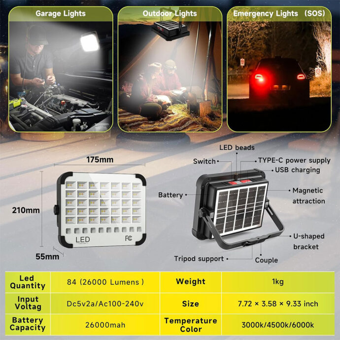 ⁦Lampe LED Rechargeable Solaire 300W⁩ - الصورة ⁦6⁩