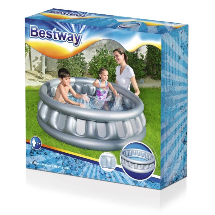 ⁦Piscine Ronde Gonflable Enfants – Piscine Vaisseau Spatial Argentée⁩ - الصورة ⁦3⁩