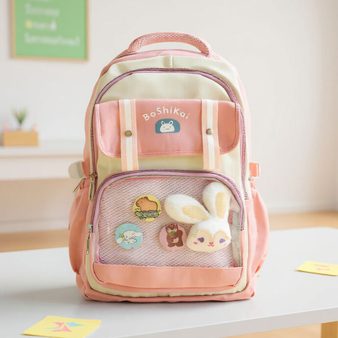 ⁦Sac à Dos Scolaire Kawaii BoShiKai NOIR – Le style coréen mignon pour les enfants !⁩ - الصورة ⁦3⁩