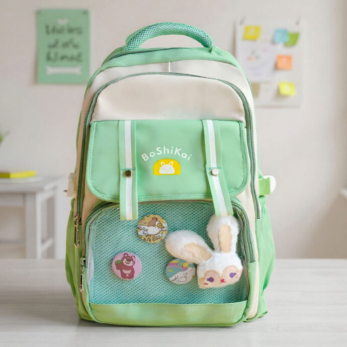 ⁦Sac à Dos Scolaire Kawaii BoShiKai NOIR – Le style coréen mignon pour les enfants !⁩ - الصورة ⁦2⁩