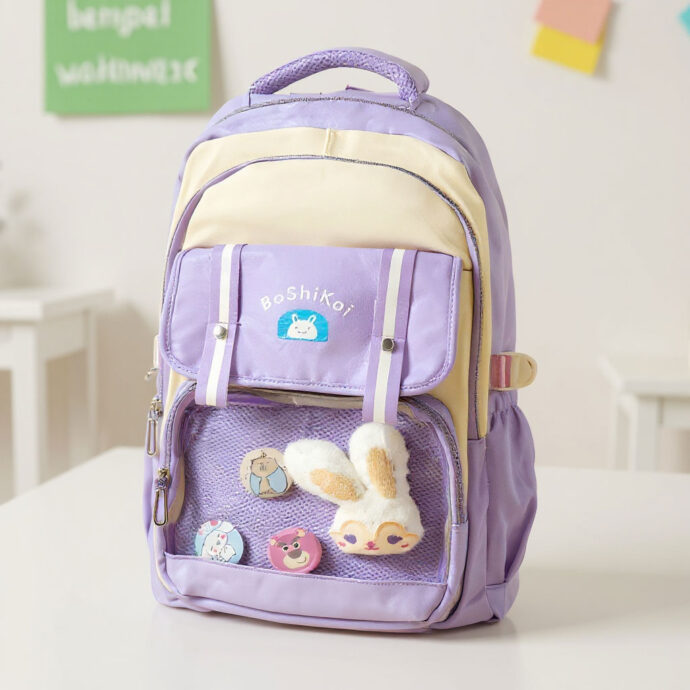 ⁦Sac à Dos Scolaire Kawaii BoShiKai NOIR – Le style coréen mignon pour les enfants !⁩ - الصورة ⁦4⁩