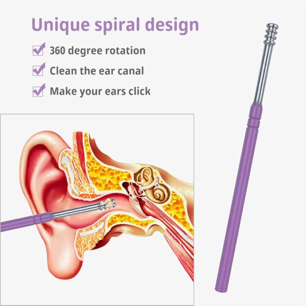 Sac Nettoyage Oreilles Spirale 6 Pièces 6 tailles variées, surfaces lisses