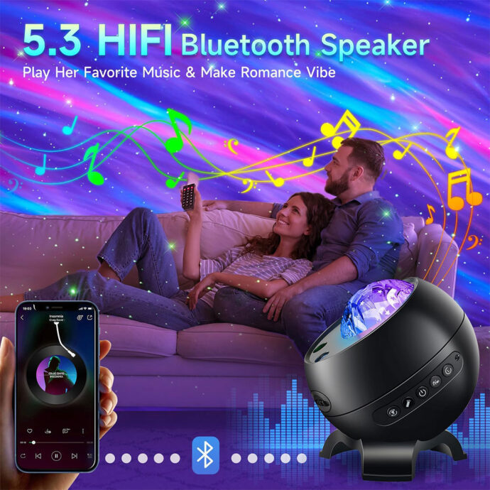 ⁦Projecteur Aurores & Bluetooth – Ambiance Galactique à la Maison⁩ - الصورة ⁦2⁩