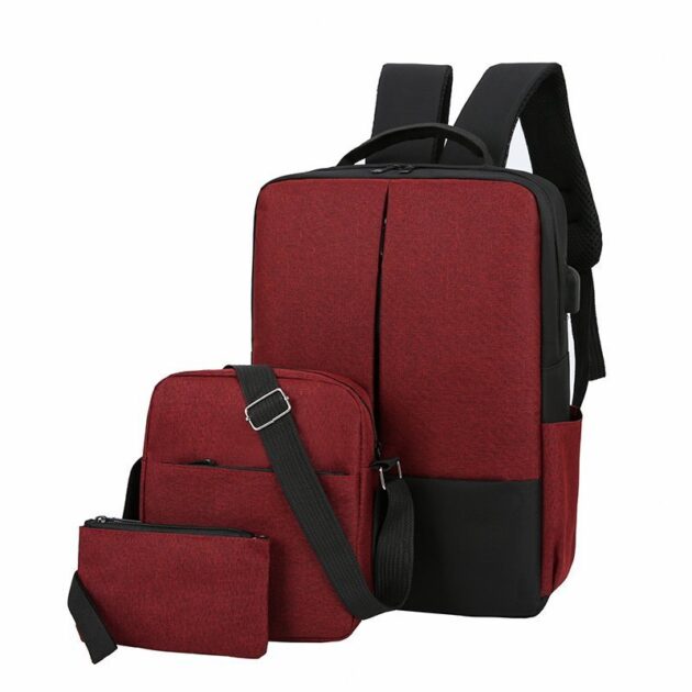 Sac à Dos Multifonctionnel 3Pcs USB Laptop Oxford Grenat