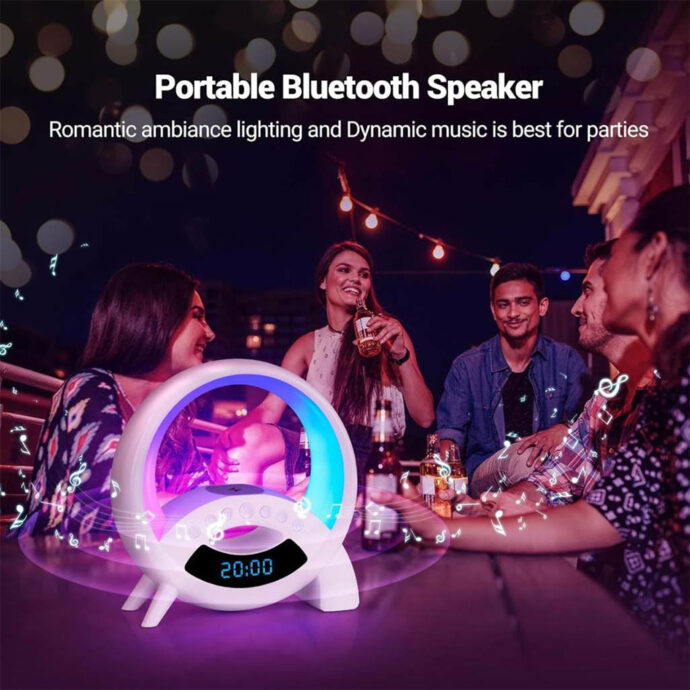 ⁦Lampe de Table Multifonction Q18 – Bluetooth, Réveil et Charge Sans Fil⁩ - الصورة ⁦8⁩