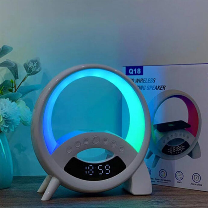 ⁦Lampe de Table Multifonction Q18 – Bluetooth, Réveil et Charge Sans Fil⁩ - الصورة ⁦4⁩
