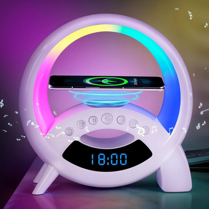 ⁦Lampe de Table Multifonction Q18 – Bluetooth, Réveil et Charge Sans Fil⁩ - الصورة ⁦6⁩