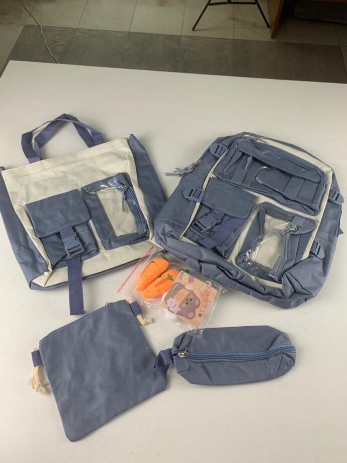 ⁦Set de Sacs Scolaires 4 Pièces Style Kawaii avec Accessoires – Couleur Bleu⁩ - الصورة ⁦3⁩
