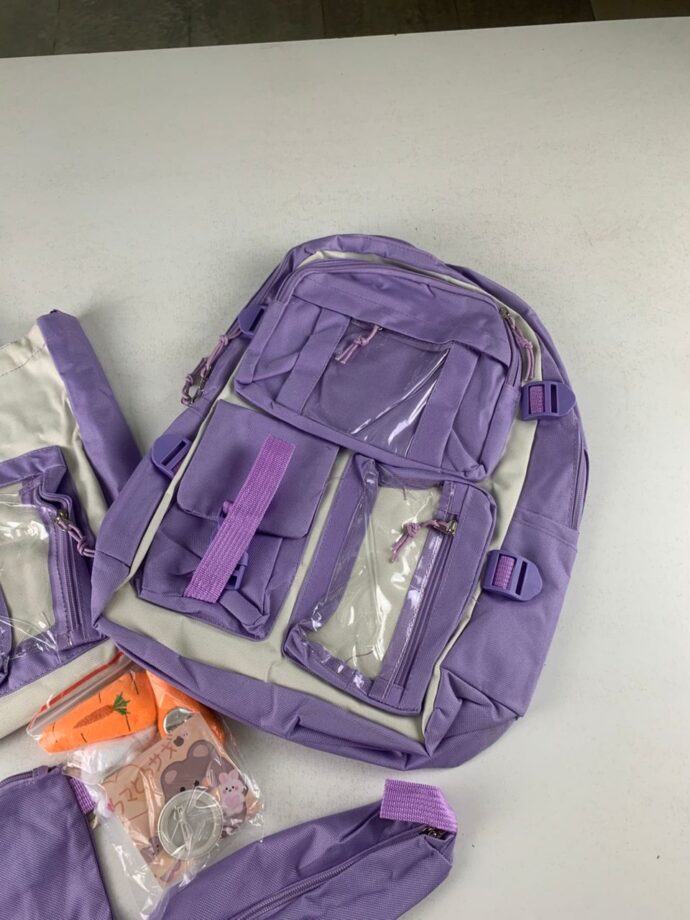 ⁦Set de Sacs Scolaires 4 Pièces Style Kawaii avec Accessoires – Couleur Mauve⁩ - الصورة ⁦4⁩