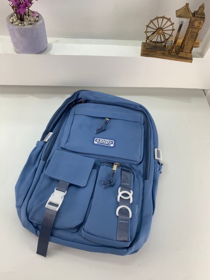 ⁦Sac à Dos Scolaire Décontracté XHD en Nylon – Bleu⁩ - الصورة ⁦7⁩