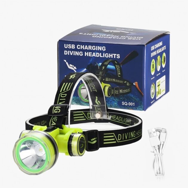 lampe Frontal LED Rechargeable Étanche – IPX8, 350m Portée pour Plongée