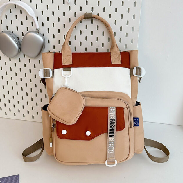 Ensemble de sacs scolaires kawaii 2 pièces avec pochette – Beige