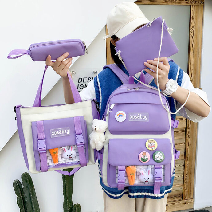 ⁦Sac à Dos Kawaii 4-en-1 HAOLIDA V1 –  Mauve⁩ - الصورة ⁦2⁩