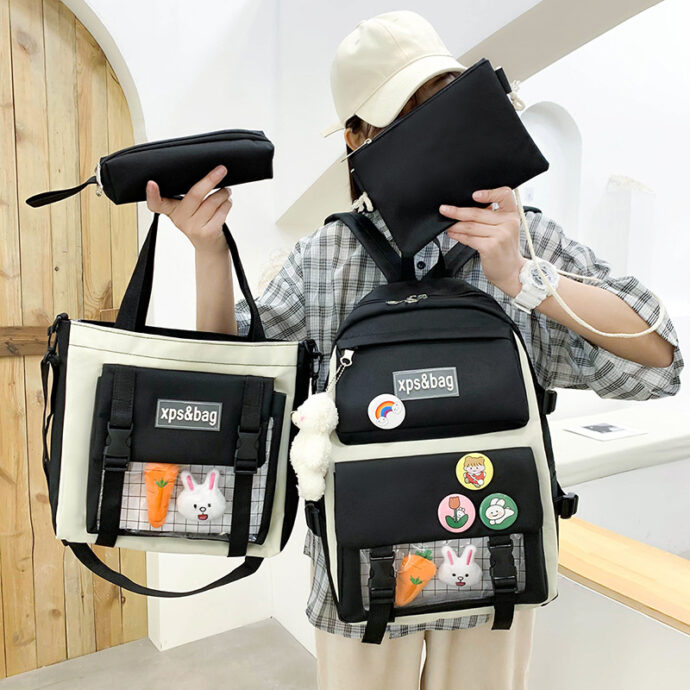⁦Sac à Dos Kawaii 4-en-1 HAOLIDA V1 –  Noir⁩ - الصورة ⁦2⁩