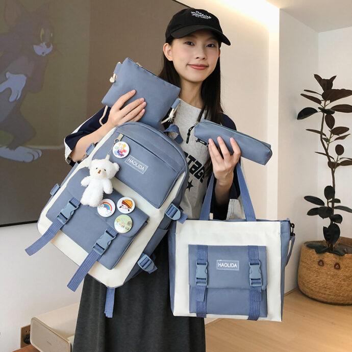 ⁦Ensemble de Sacs d’École 4 Pièces Kawaii HAOLIDA V2 – Bleu⁩ - الصورة ⁦2⁩