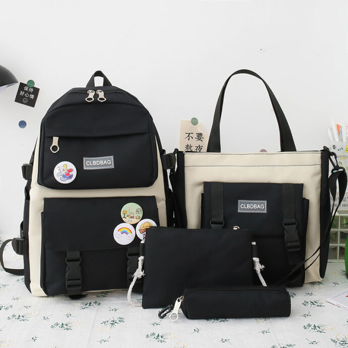 Ensemble de Sacs d’École 4 Pièces Kawaii HAOLIDA V2 – Noir
