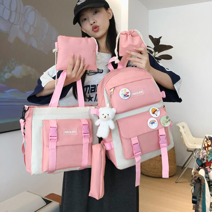 ⁦Ensemble de Sacs d’École 4 Pièces Kawaii HAOLIDA V2 – Rose⁩ - الصورة ⁦2⁩