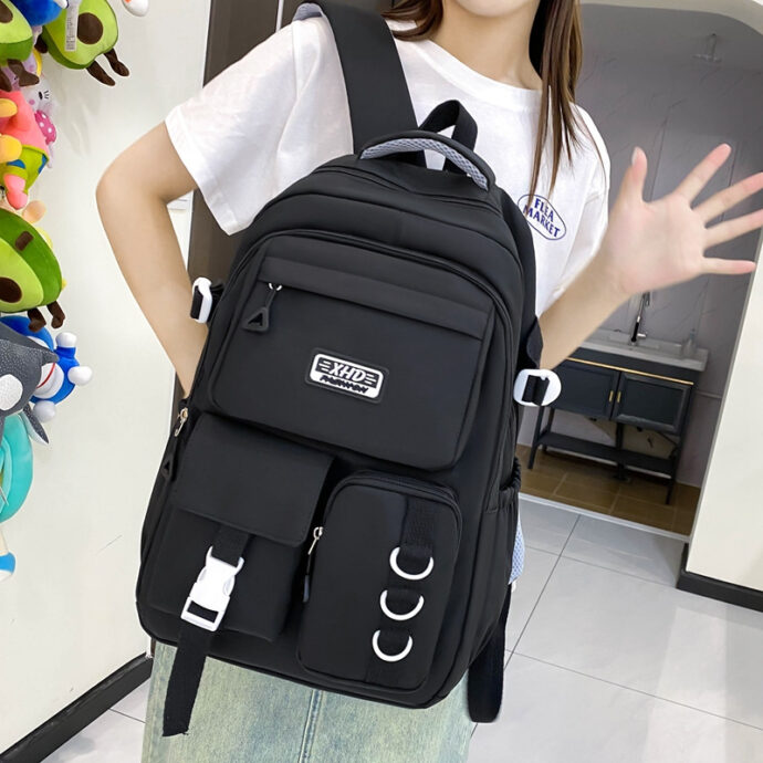 ⁦Sac à Dos Scolaire Décontracté XHD en Nylon – Noir⁩ - الصورة ⁦2⁩