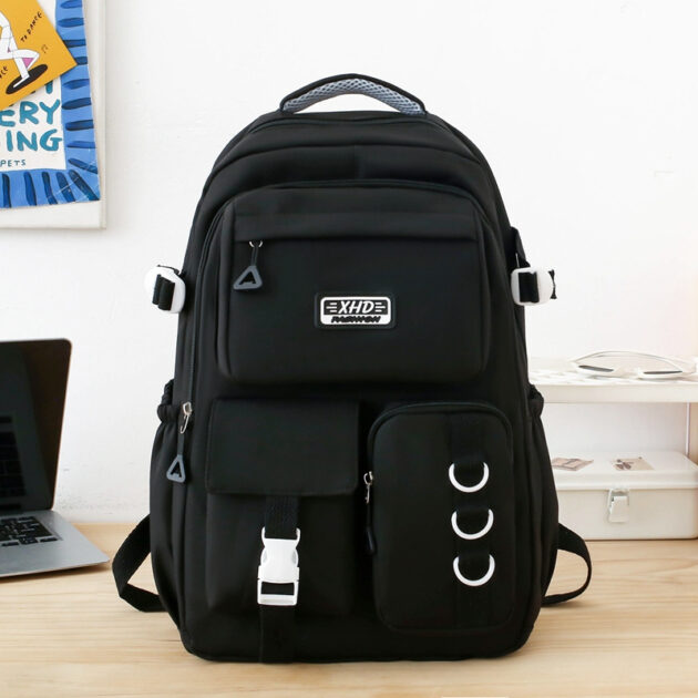 Sac à Dos Scolaire Décontracté XHD en Nylon – Noir