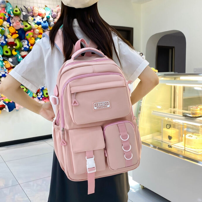 ⁦Sac à Dos Scolaire Décontracté XHD en Nylon – Rose⁩ - الصورة ⁦2⁩