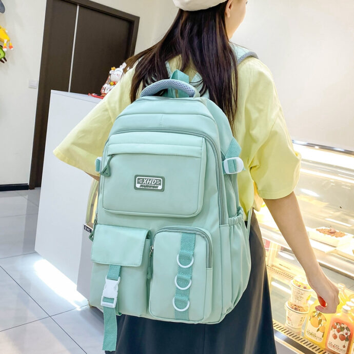 ⁦Sac à Dos Scolaire Décontracté XHD en Nylon – Vert⁩ - الصورة ⁦2⁩