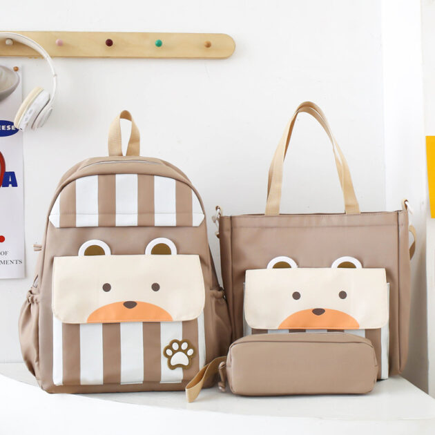 Ensemble 3Pcs Sacs École Kawaii Ours marron  – Étanche et Confortable pour Ados