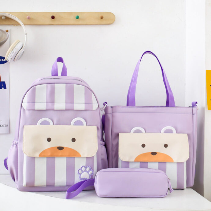 ⁦Ensemble 3Pcs Sacs École Kawaii Ours marron  – Étanche et Confortable pour Ados⁩ - الصورة ⁦2⁩