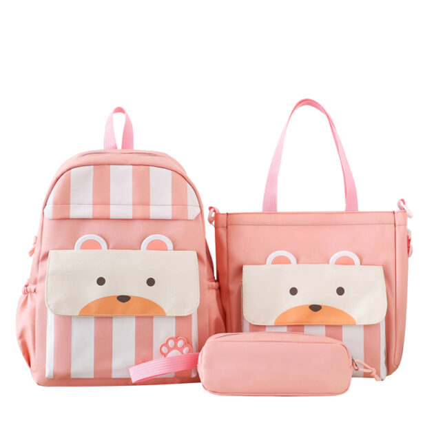Ensemble 3Pcs Sacs École Kawaii Ours Rose –  Étanche et Confortable pour Ados