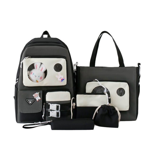 Set de Sacs Scolaires Kawaii 5 Pièces – Guiyu V2 – Noir et Gris