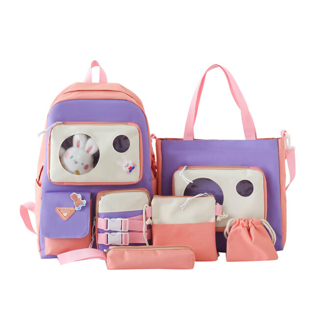 Set de Sacs Scolaires Kawaii 5 Pièces – Guiyu V2 – Rose et Mauve