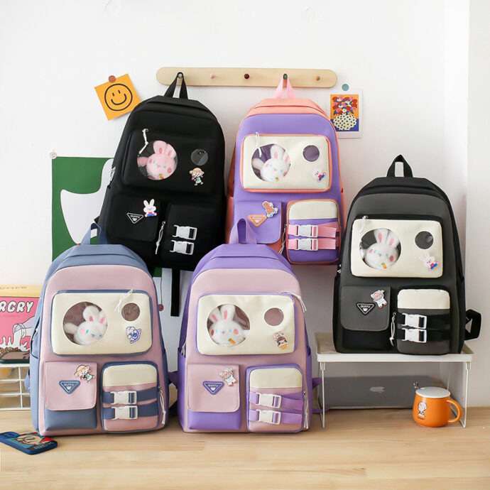 ⁦Set de Sacs Scolaires Kawaii 5 Pièces – Guiyu V2 – Noir⁩ - الصورة ⁦4⁩