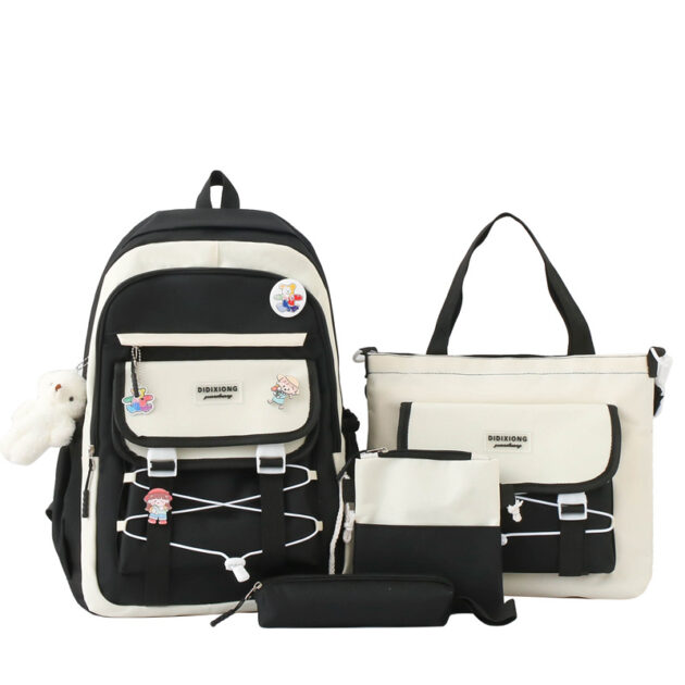 Ensemble sac à dos Kawaii GUORANCHAO  4 pièces pour adolescents – Noir