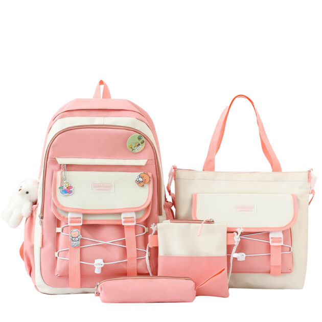 Ensemble sac à dos Kawaii GUORANCHAO  4 pièces pour adolescents – Rose