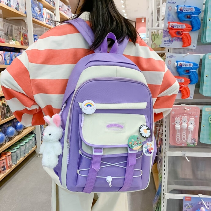 ⁦Ensemble sac à dos Kawaii GUORANCHAO  4 pièces pour adolescents – Mauve⁩ - الصورة ⁦2⁩