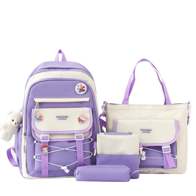 Ensemble sac à dos Kawaii GUORANCHAO  4 pièces pour adolescents – Mauve