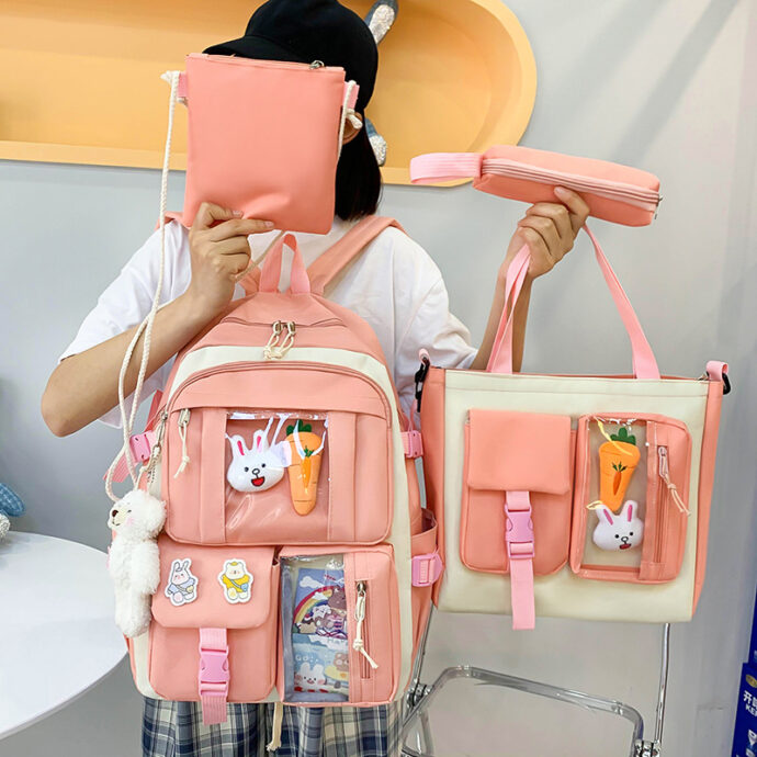 ⁦Set de Sacs Scolaires 4 Pièces Style Kawaii avec Accessoires – Couleur Noir⁩ - الصورة ⁦8⁩