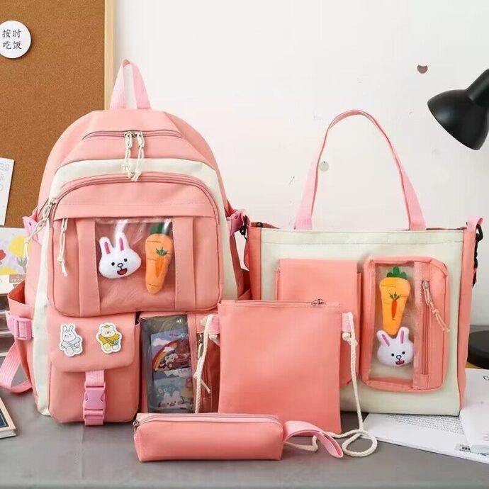 ⁦Set de Sacs Scolaires 4 Pièces Style Kawaii avec Accessoires – Couleur Noir⁩ - الصورة ⁦7⁩