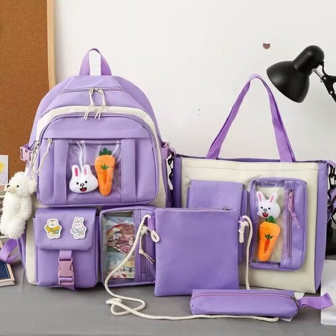 ⁦Set de Sacs Scolaires 4 Pièces Style Kawaii avec Accessoires – Couleur Bleu⁩ - الصورة ⁦4⁩