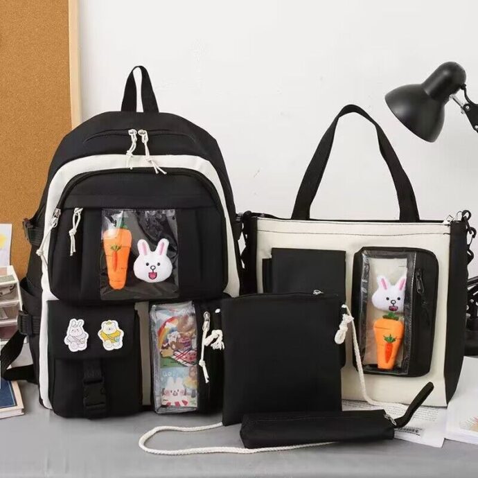 ⁦Set de Sacs Scolaires 4 Pièces Style Kawaii avec Accessoires – Couleur Bleu⁩ - الصورة ⁦2⁩