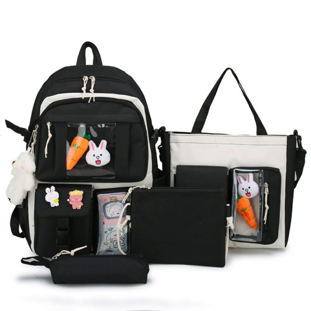 Set de Sacs Scolaires 4 Pièces Style Kawaii avec Accessoires – Couleur Noir