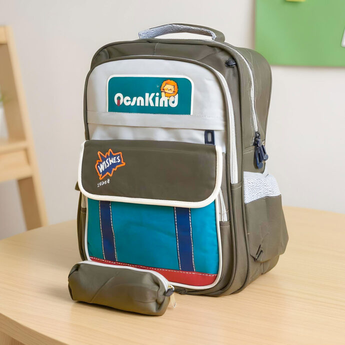 Sac à Dos Enfant avec Trousse – Vert Militaire