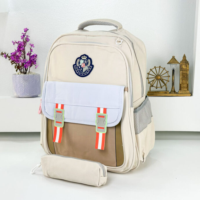 ⁦Sac à Dos Scolaire avec Trousse – Modèle Enfant 2605 Beige⁩ - الصورة ⁦6⁩