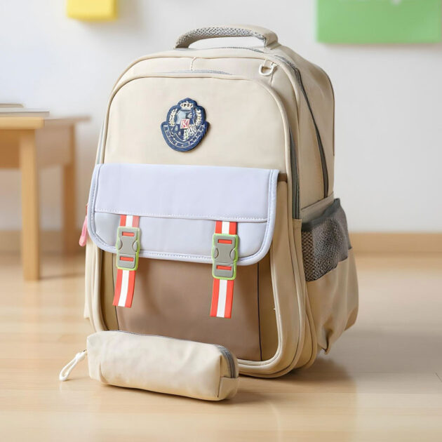 Sac à Dos Scolaire avec Trousse – Modèle Enfant 2605 Beige