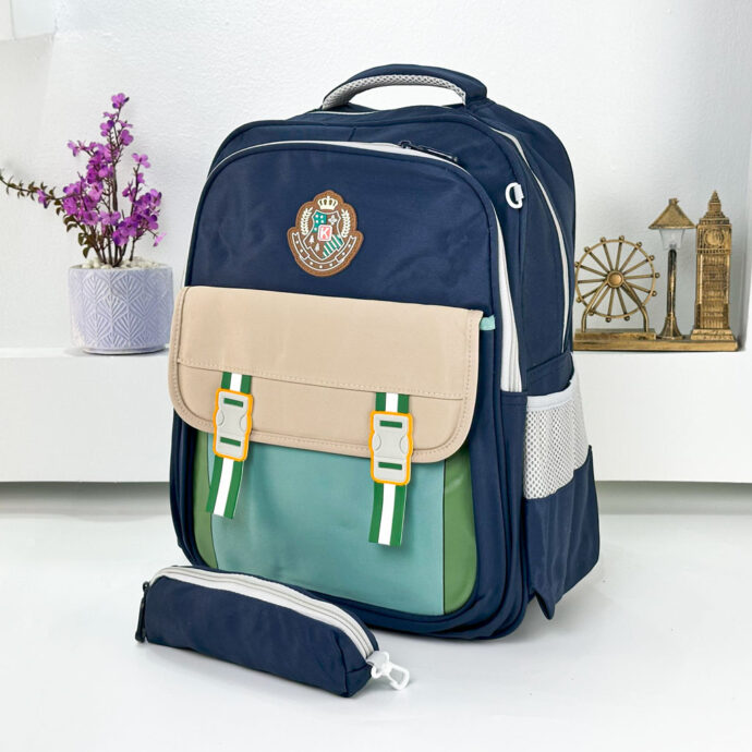 ⁦Sac à Dos Scolaire avec Trousse – Modèle Enfant 2605 BLUE | VERT⁩ - الصورة ⁦6⁩