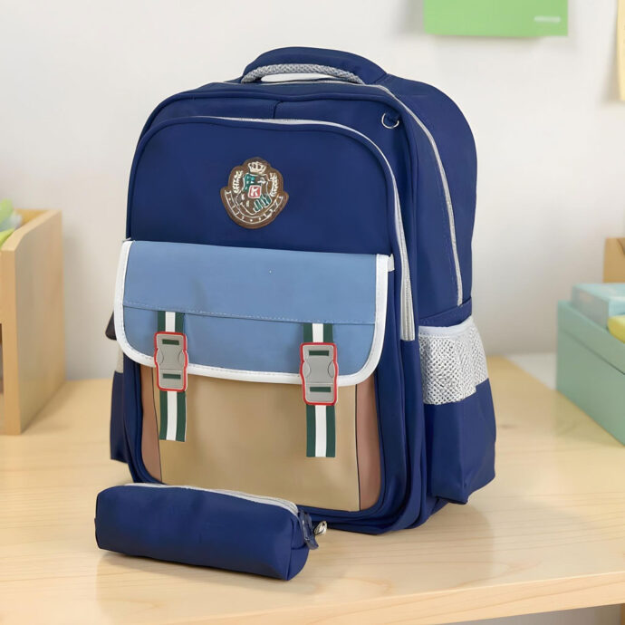 ⁦Sac à Dos Scolaire avec Trousse – Modèle Enfant 2605 Beige⁩ - الصورة ⁦2⁩